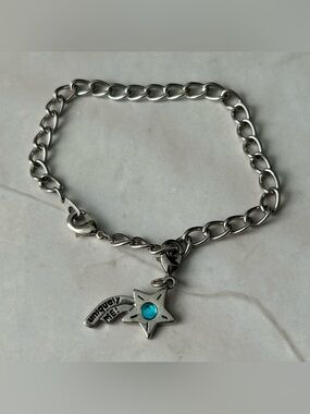 Silver Star Charm Bracelet with Blue Gem